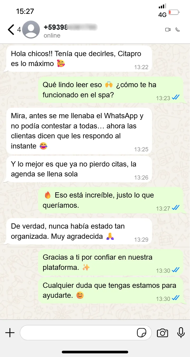 Testimonio de paciente en WhatsApp