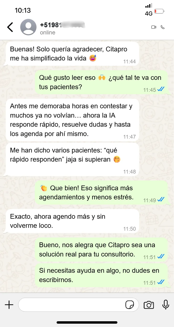 Testimonio agradeciendo CitaPro